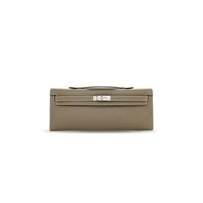HERMÈS KELLY CUT CLUTCH POCHETTE ETOUPE PALLADIUM SWIFT HARDWARE 371504 (31*12*2cm)